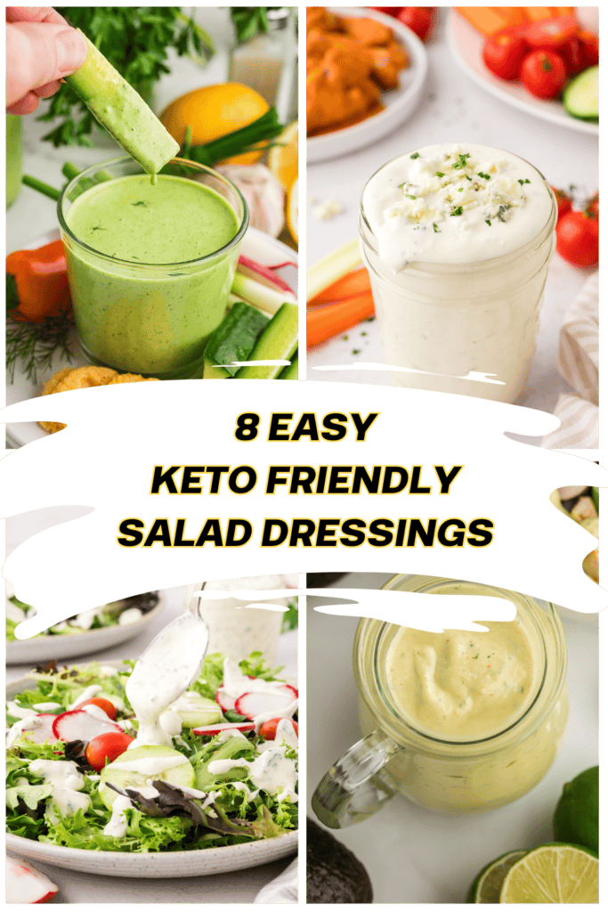 Collage of salad dressing images.