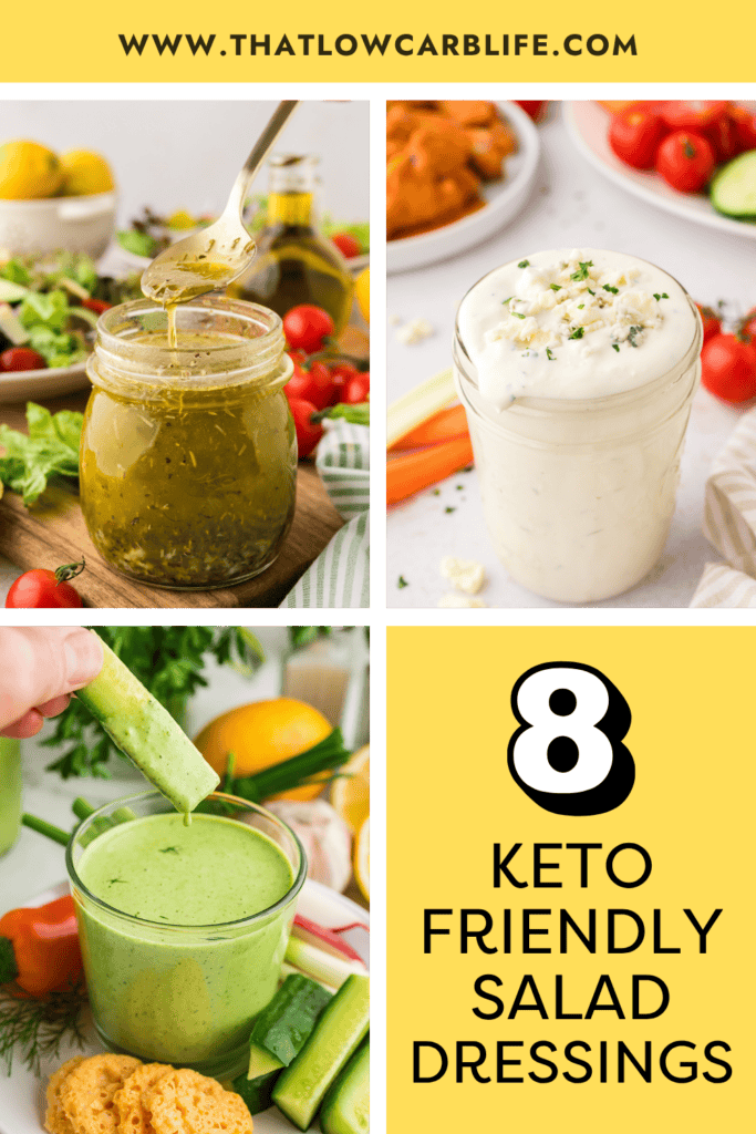 Collage of keto friendly salad dressing images.