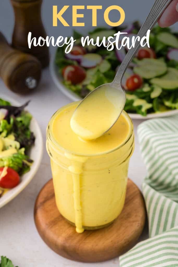 Mason jar full of keto honey mustard dressingl.
