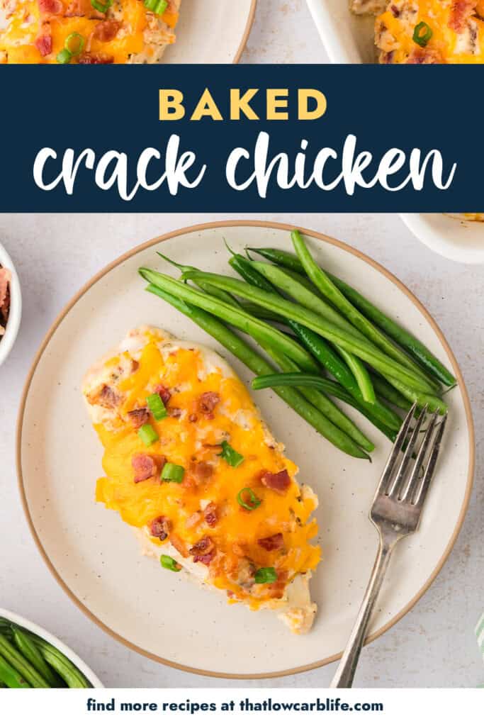 Crack chicken on plate with green beans.