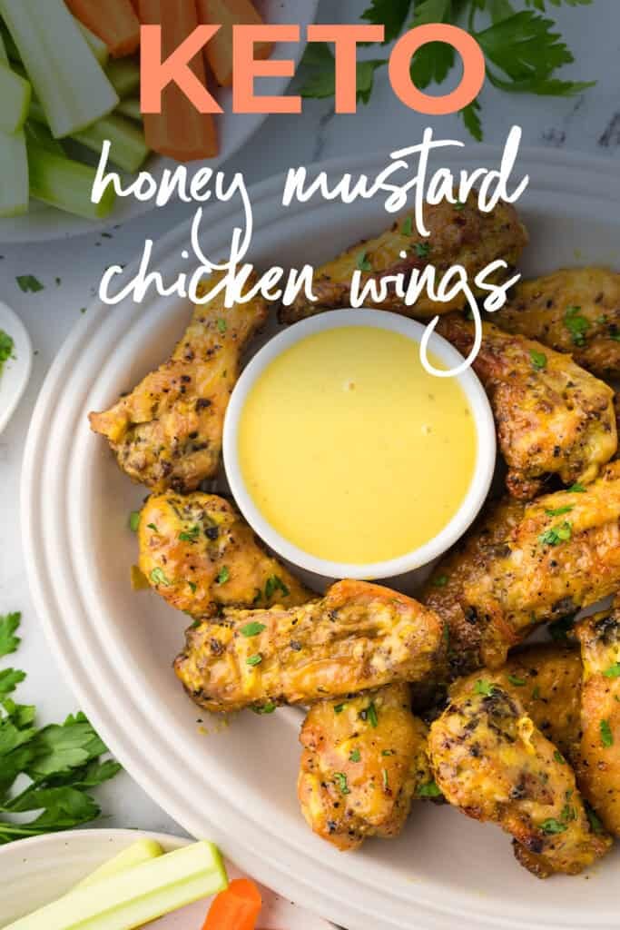Keto honey mustard wings on platter.