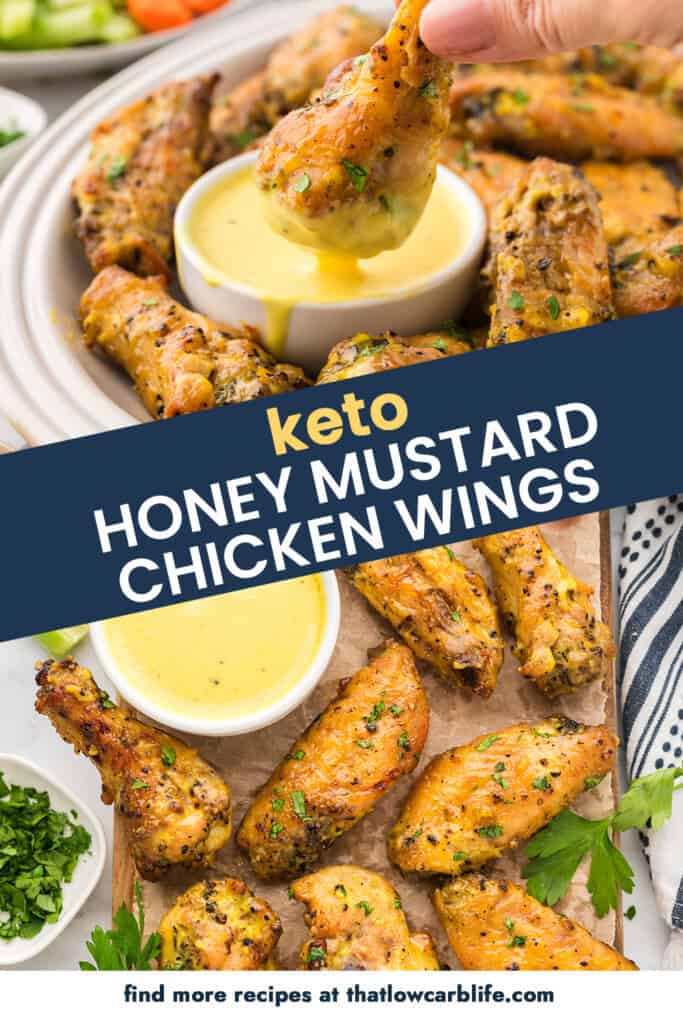 Collage of low carb honey mustard wings images.