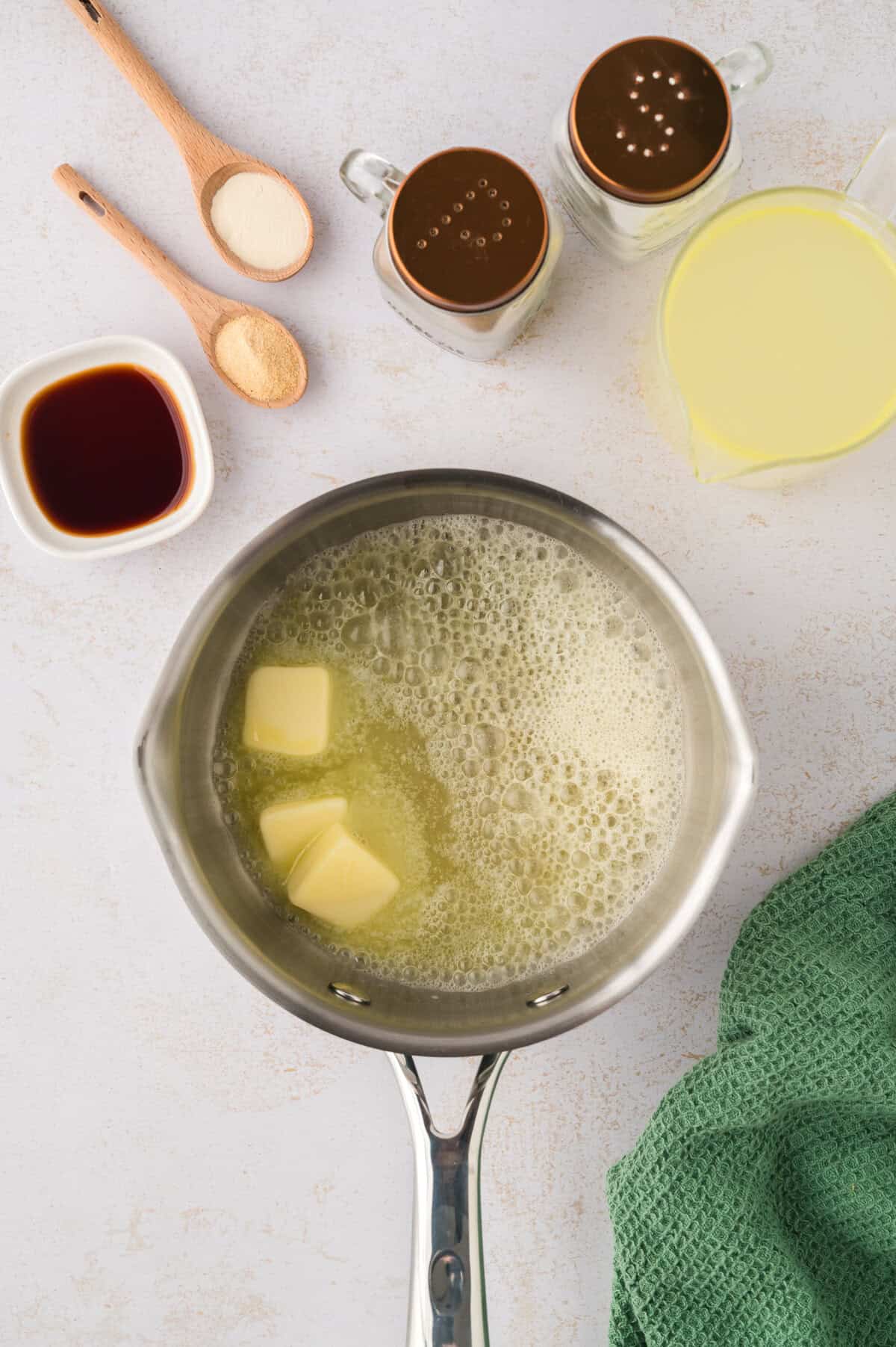 Butter melting in pot.