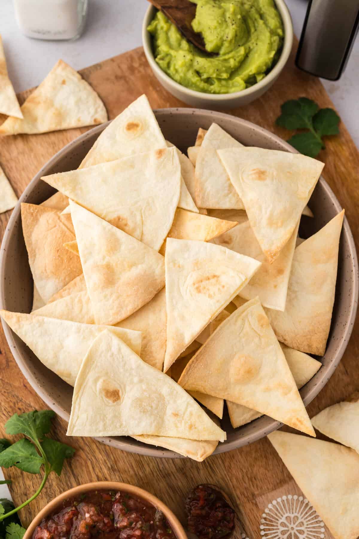 Bowl full of low carb tortilla chips.