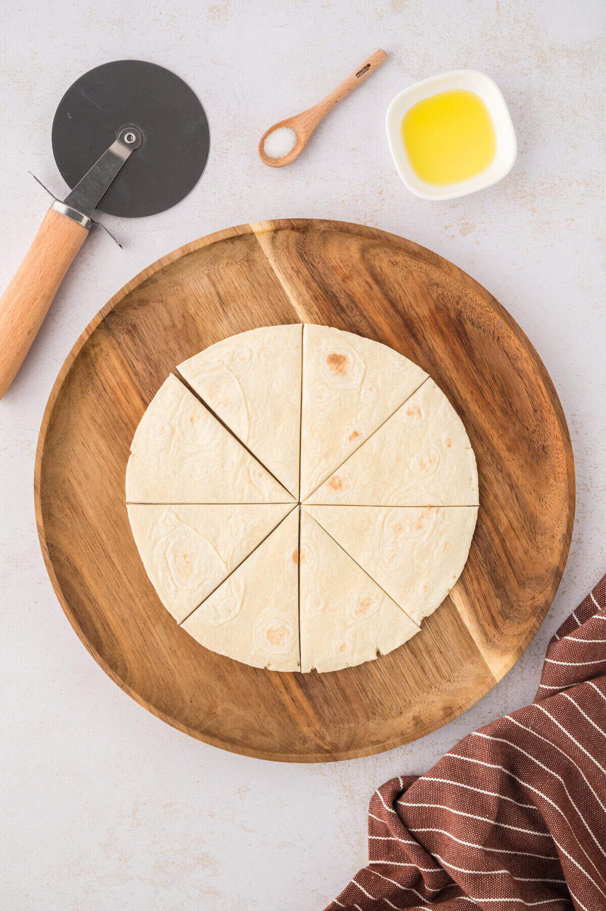 Tortillas cut into triangles.