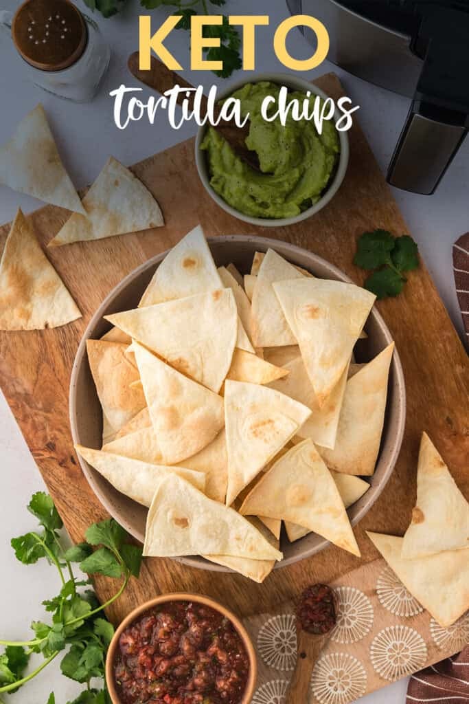 Tortilla chips made from low carb tortillas in bowl.