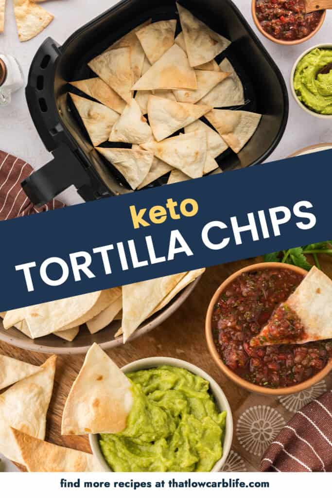 Collage of keto tortilla chip images.
