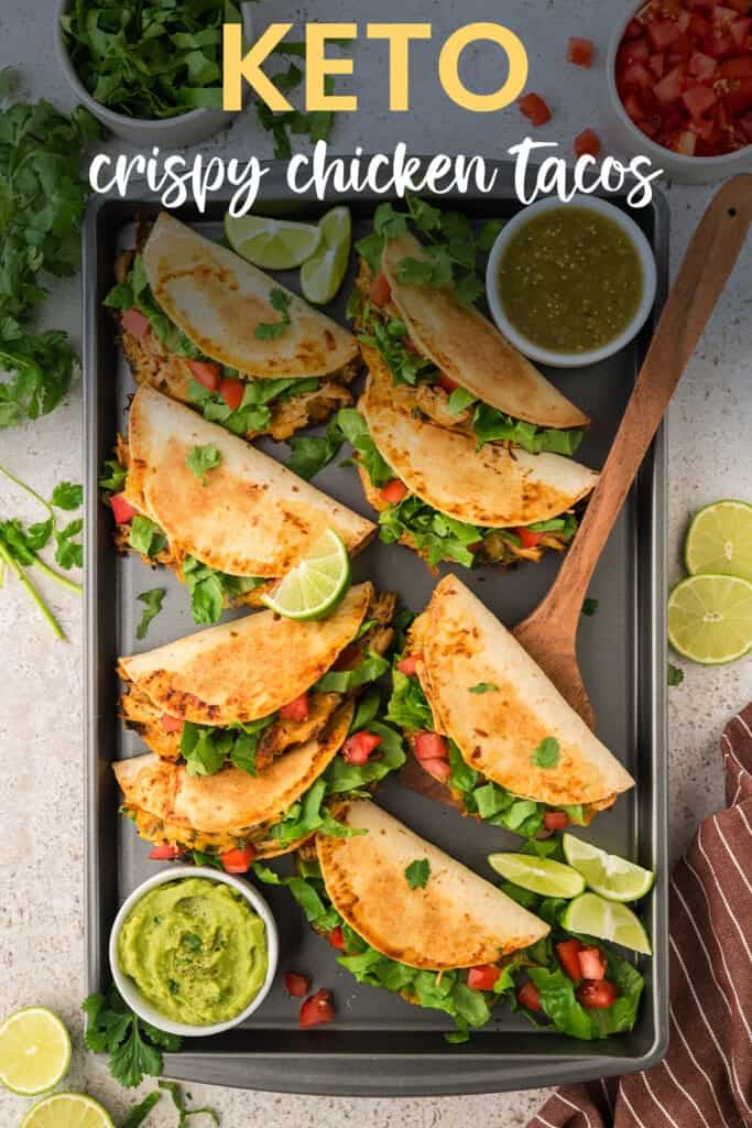 Crispy keto tacos on baking sheet.
