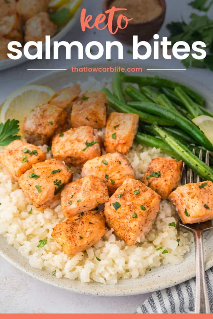 Salmon on bed of cauliflower rice.