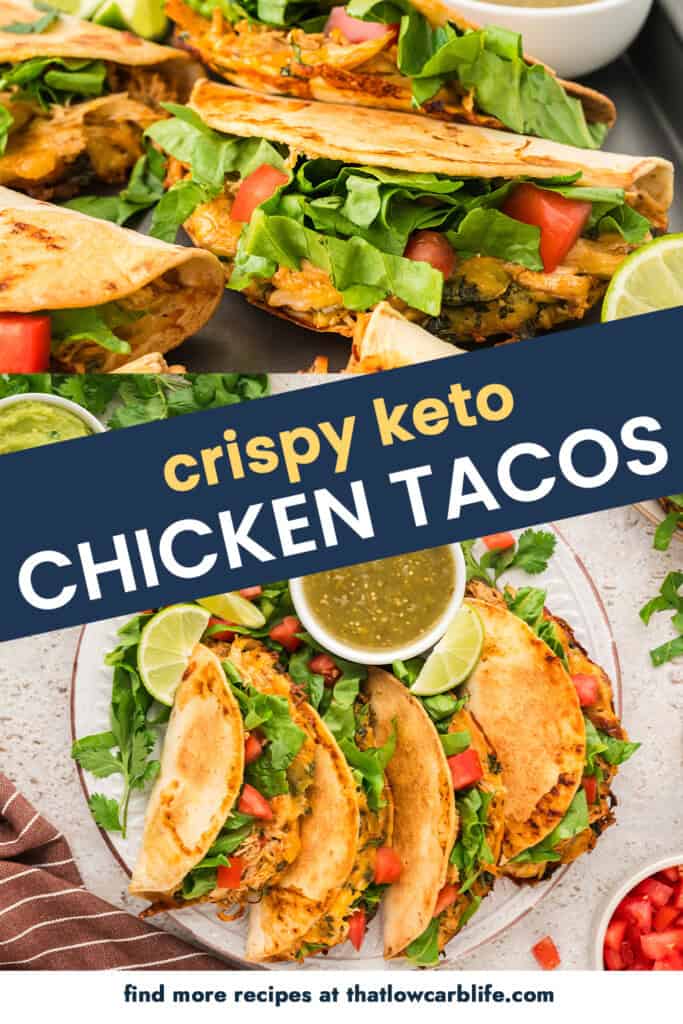 Collage of baked crispy chicken tacos images.