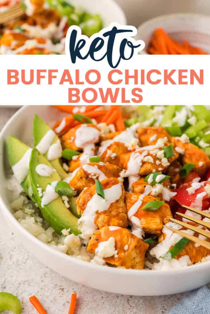 Keto buffalo chicken bowl with vegetables.