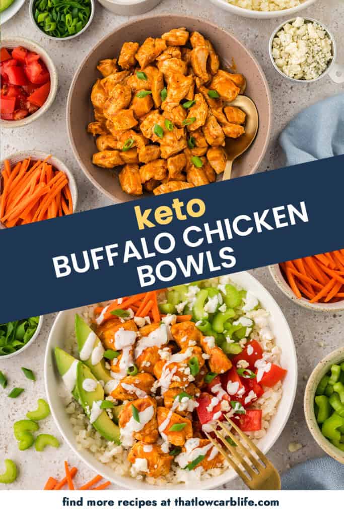 Collage of buffalo chicken bowl images.