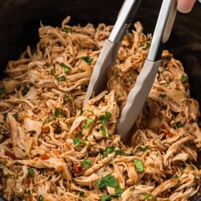 Shredded chicken in crockpot.