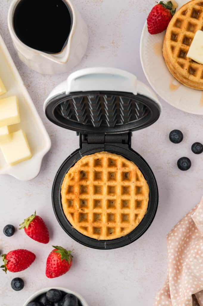 Cooked keto waffle in dash waffle iron.