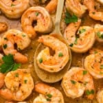 Lemon pepper shrimp recipe in skillet.