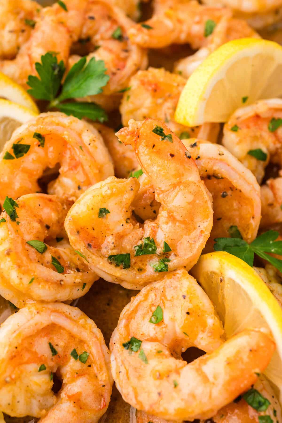 Close up of lemon pepper shrimp recipe.