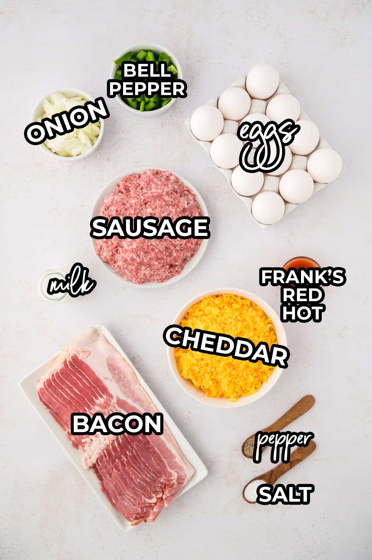 Ingredients for keto breakfast casserole recipe.