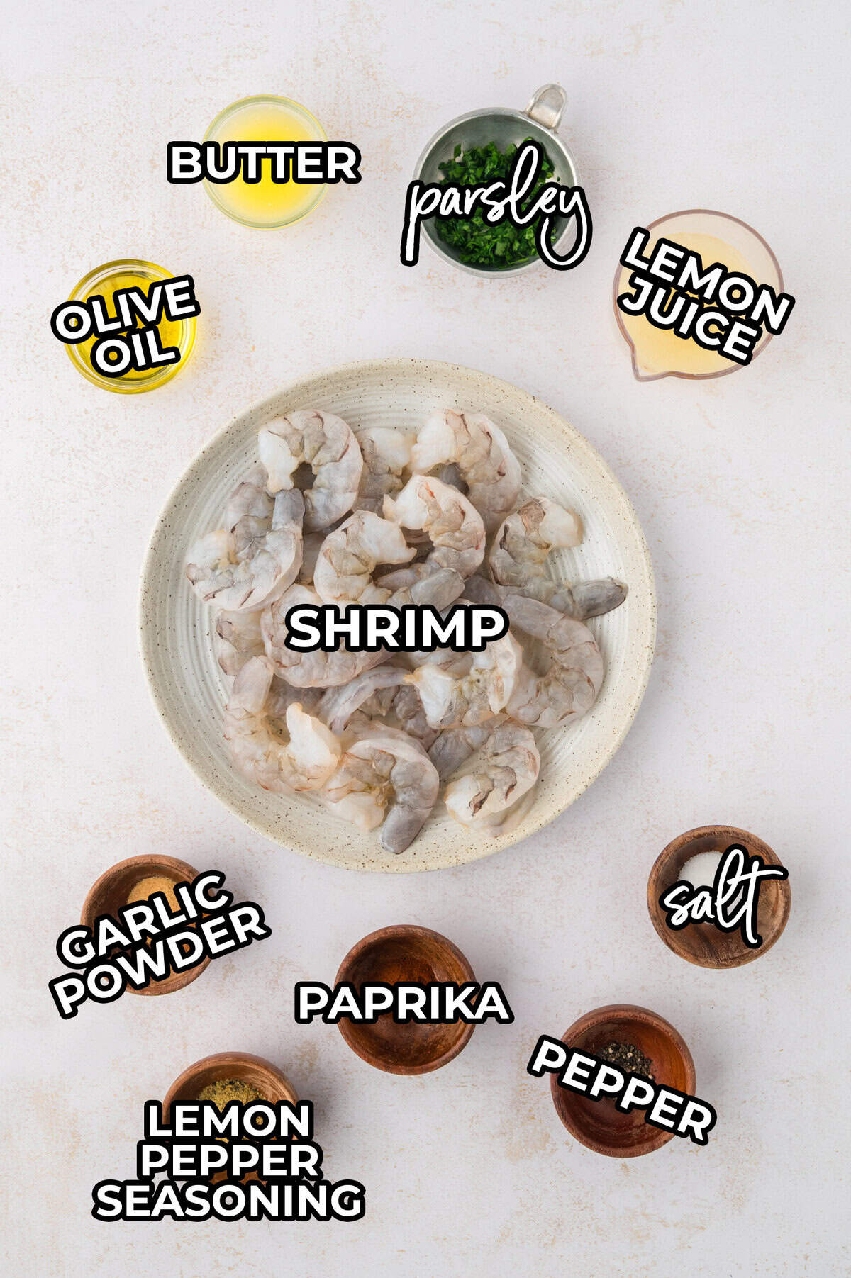 Ingredients for lemon pepper shrimp recipe.