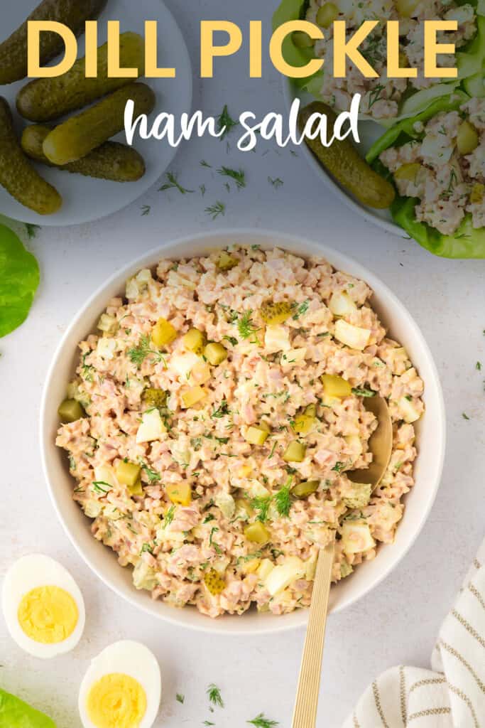 White bowl filled with low carb ham salad recipe.