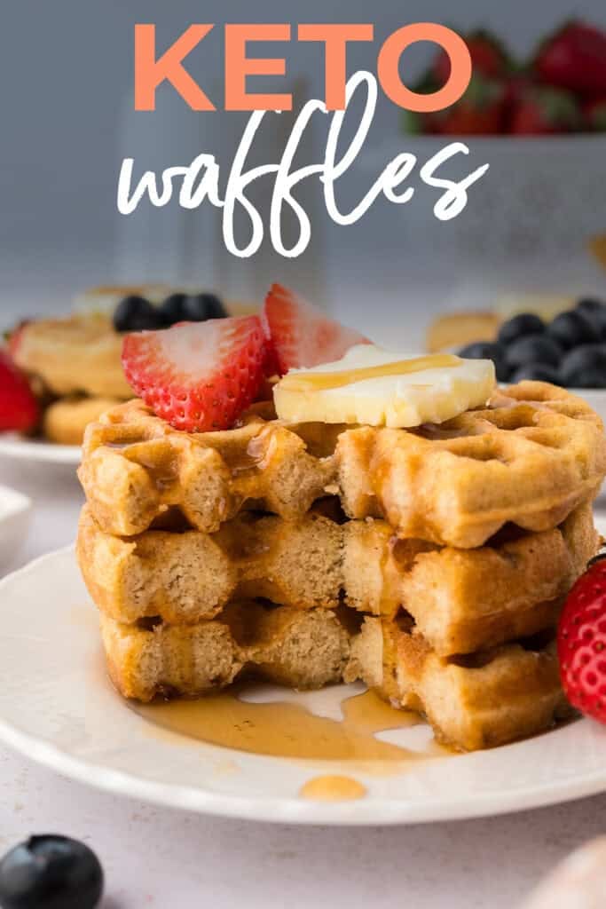 Plate stacked with keto waffles.