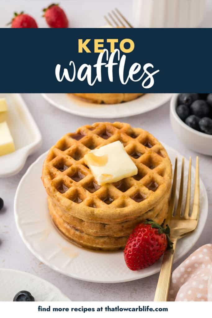 White plate topped with stack of low carb waffles.