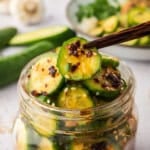 Keto Asian cucumber salad in small jar.