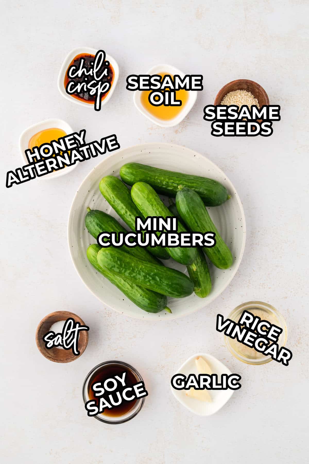 Ingredients for keto Asian cucumber salad recipe.