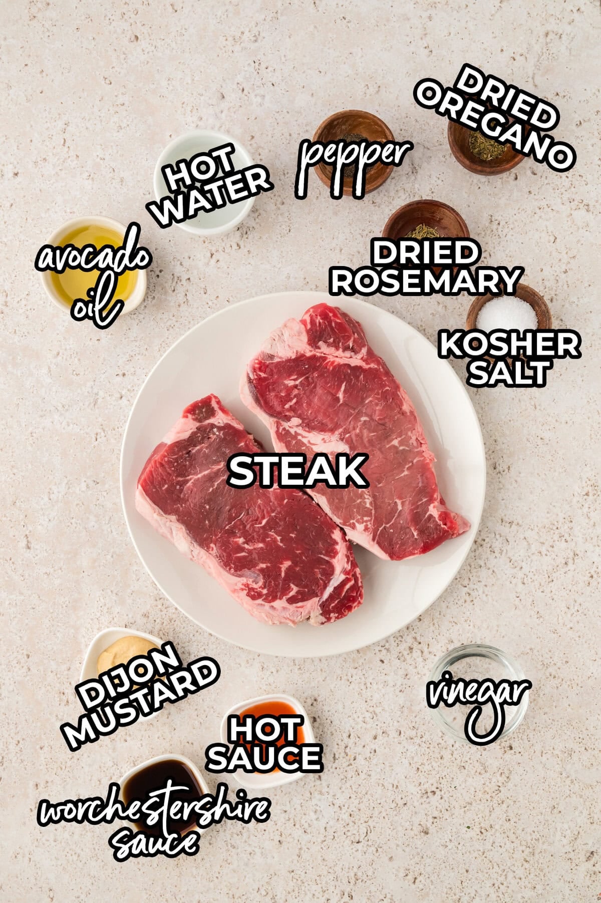 Ingredients for keto steak marinade laid out on counter.