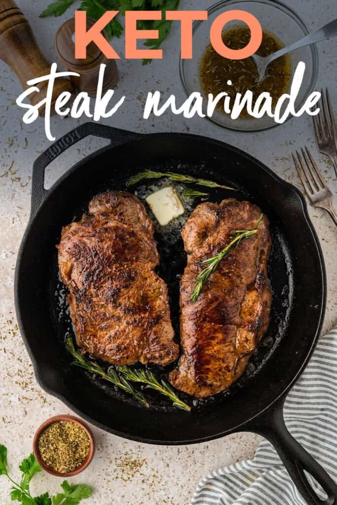 Keto steak in cast iron skillet.
