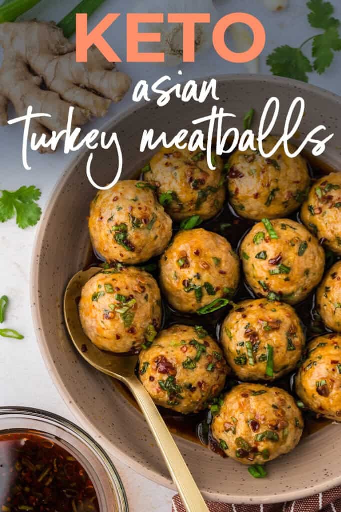 Bowl full of Asian turkey meatballs.