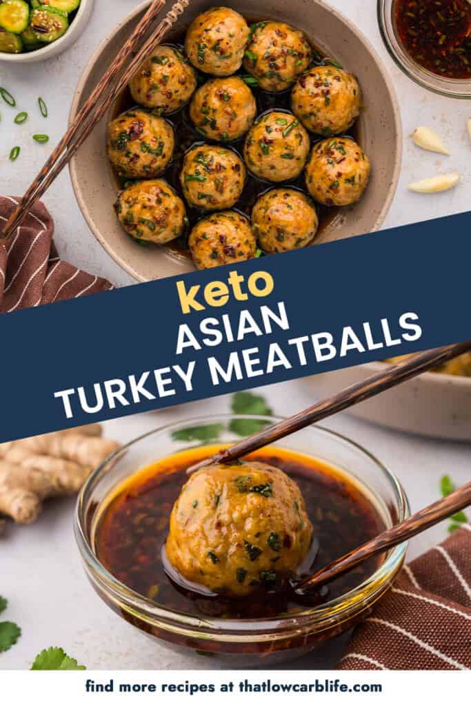 Collage of Asian turkey meatball images.