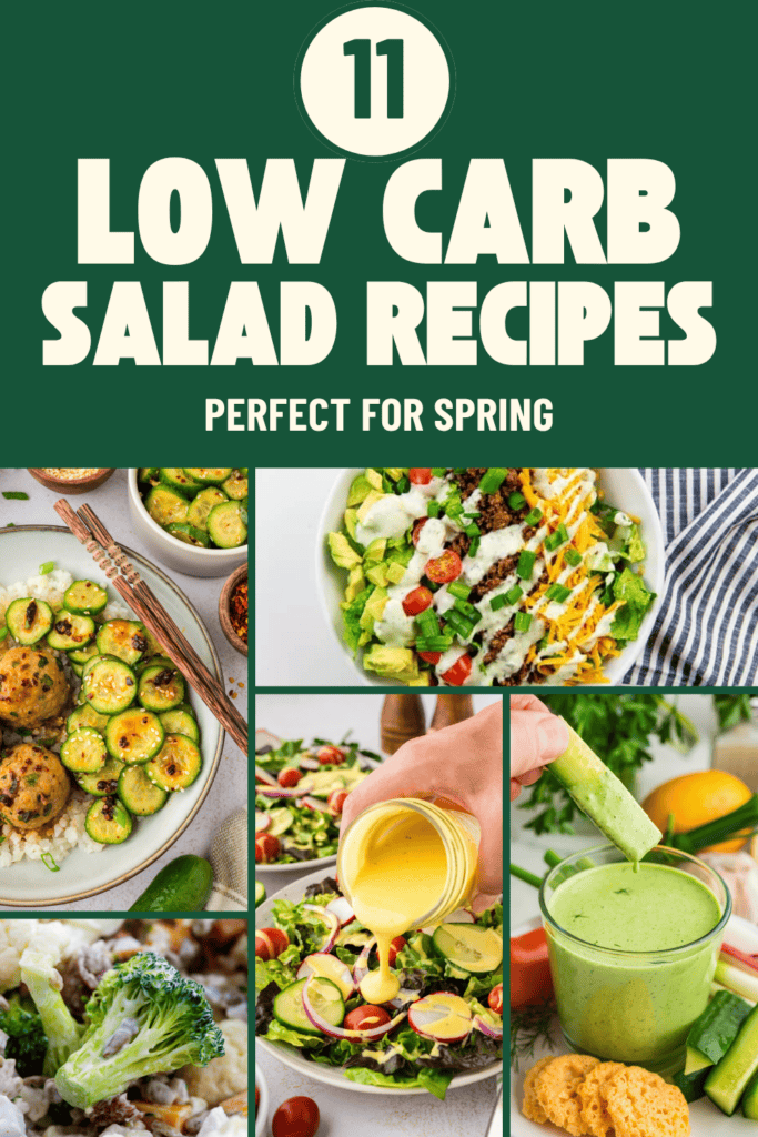 Collage of low carb salad recipe images.
