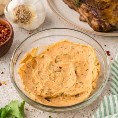 Cowboy butter in glass bowl.