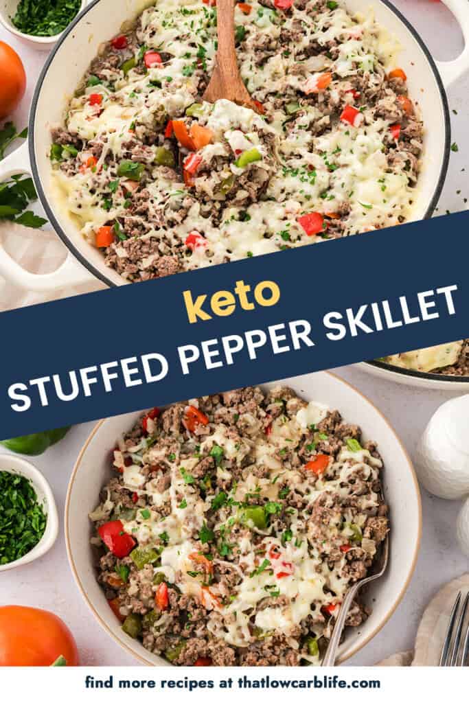 Collage of images featuring stuffed pepper recipe.