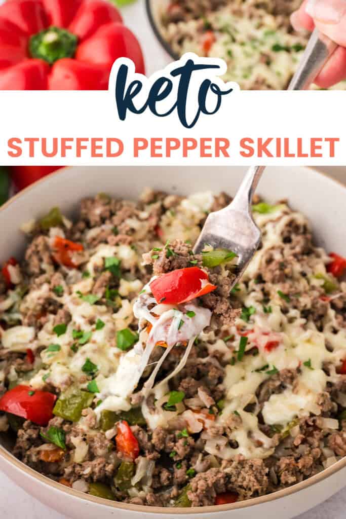 Stuffed pepper skillet on fork.
