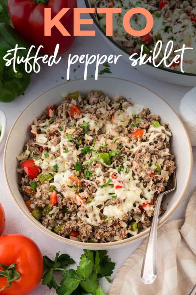 Keto stuffed pepper skillet in bowl.