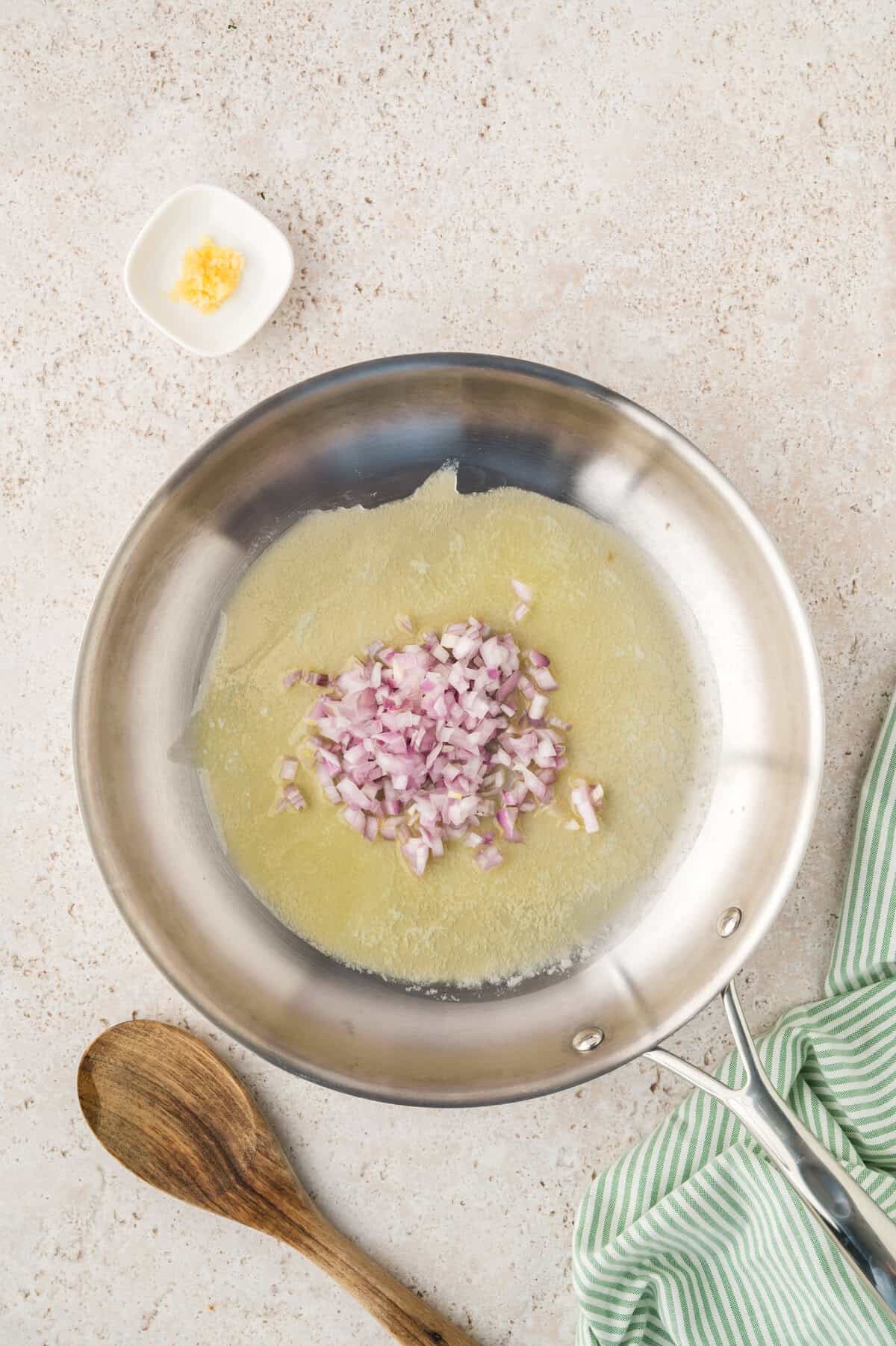 Butter and shallot in skillet.