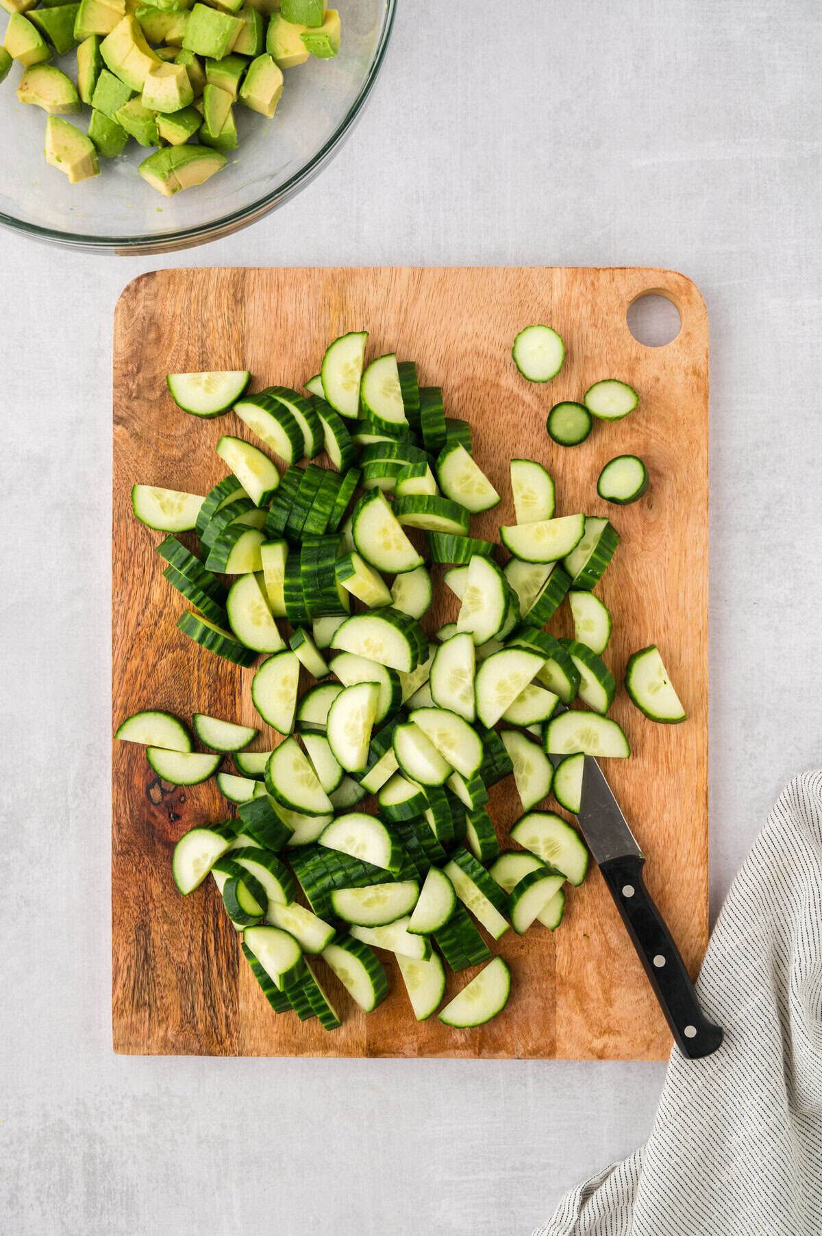 English cucumber sliced into half moons.