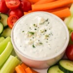 Keto blue cheese dressing on plate with veggies.