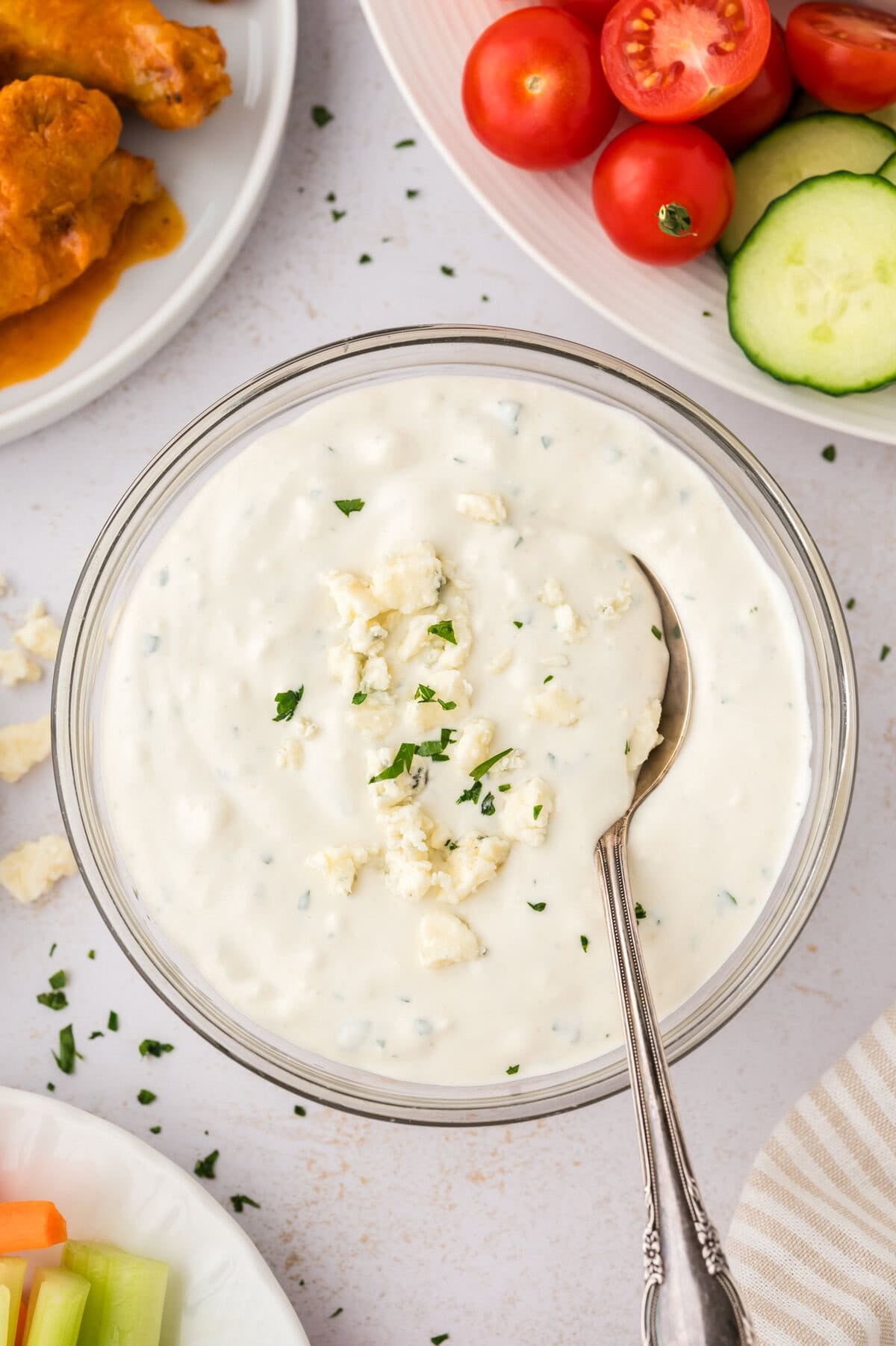 Keto blue cheese dressing recipe in bowl.