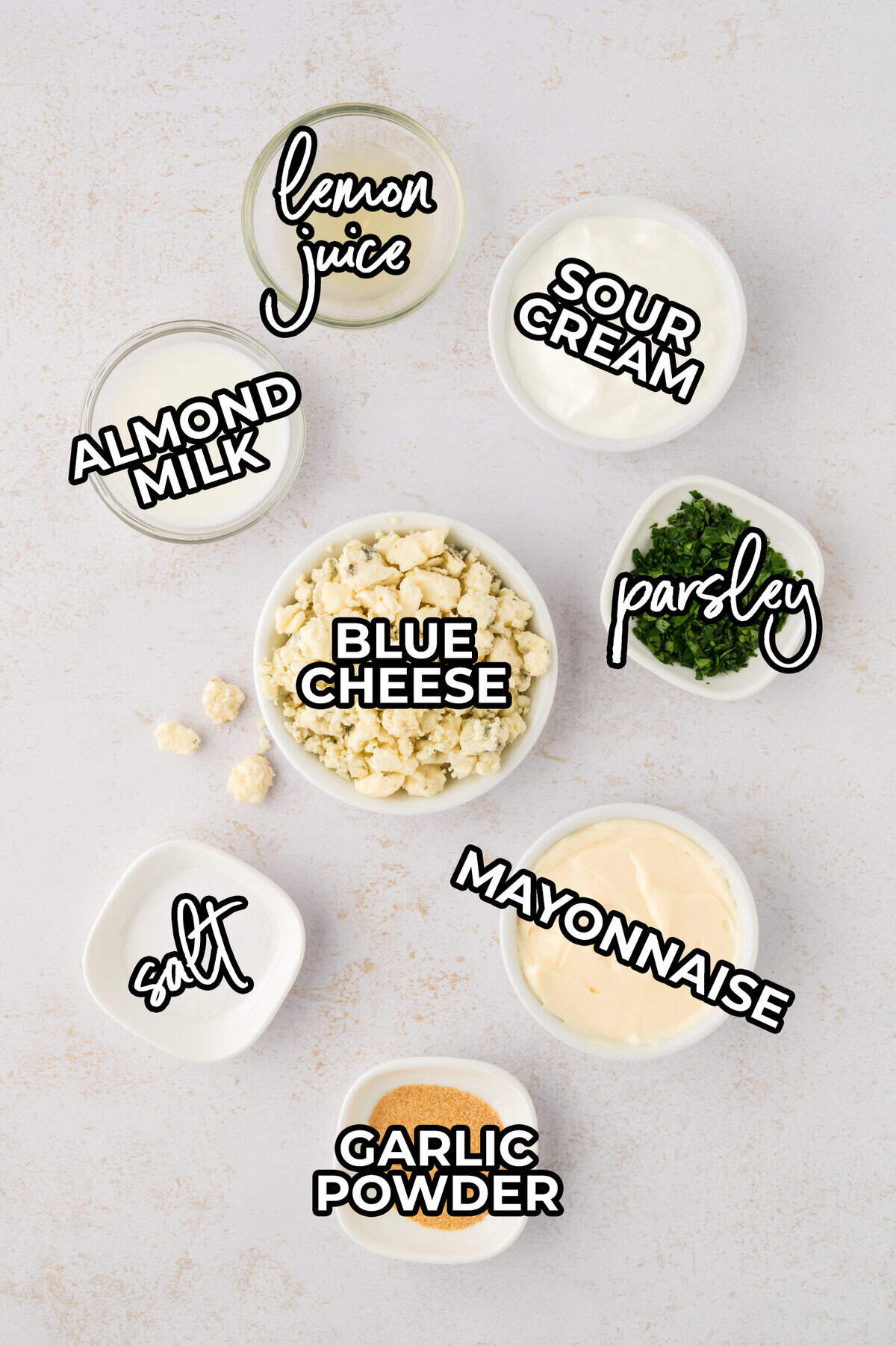 Ingredients for keto blue cheese dressing.