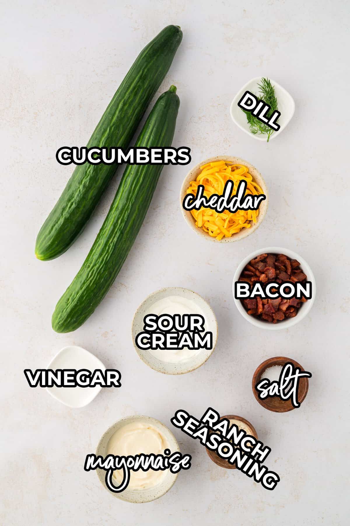 Ingredients for crack cucumber salad recipe.