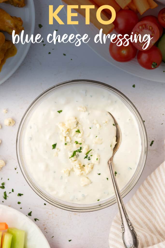 Bowl full of homemade blue cheese dressing.