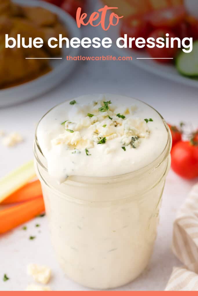 Jar full of keto blue cheese dressing.