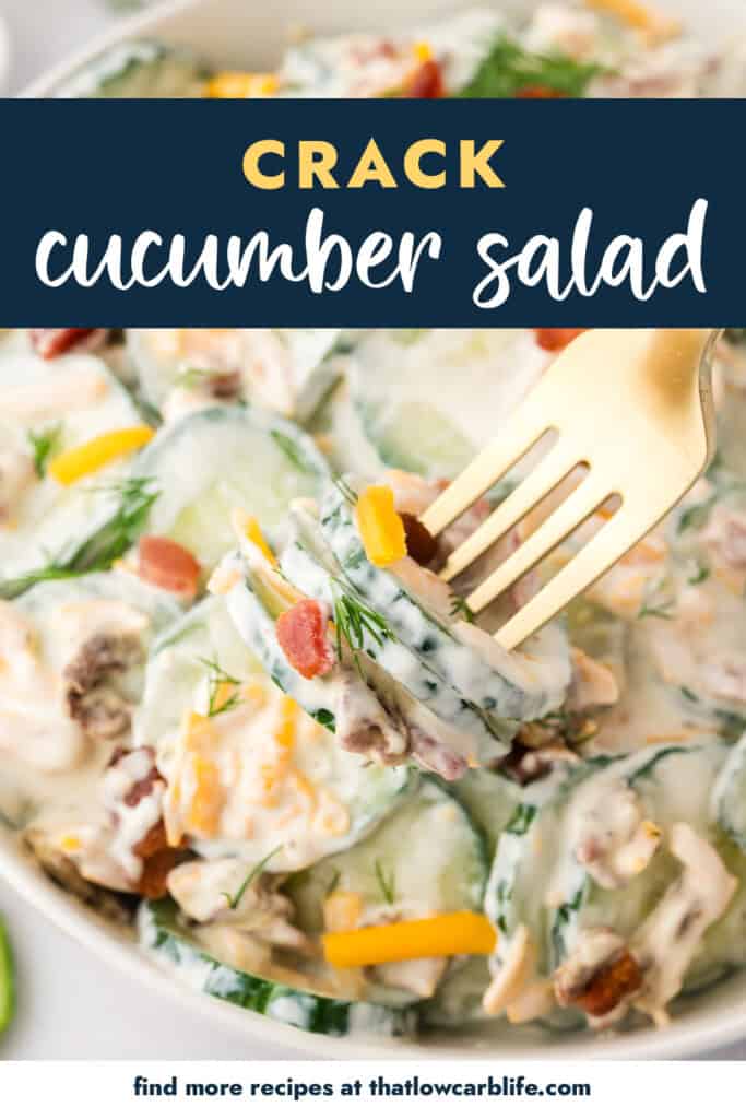 Forkful of cucumber ranch crack salad.