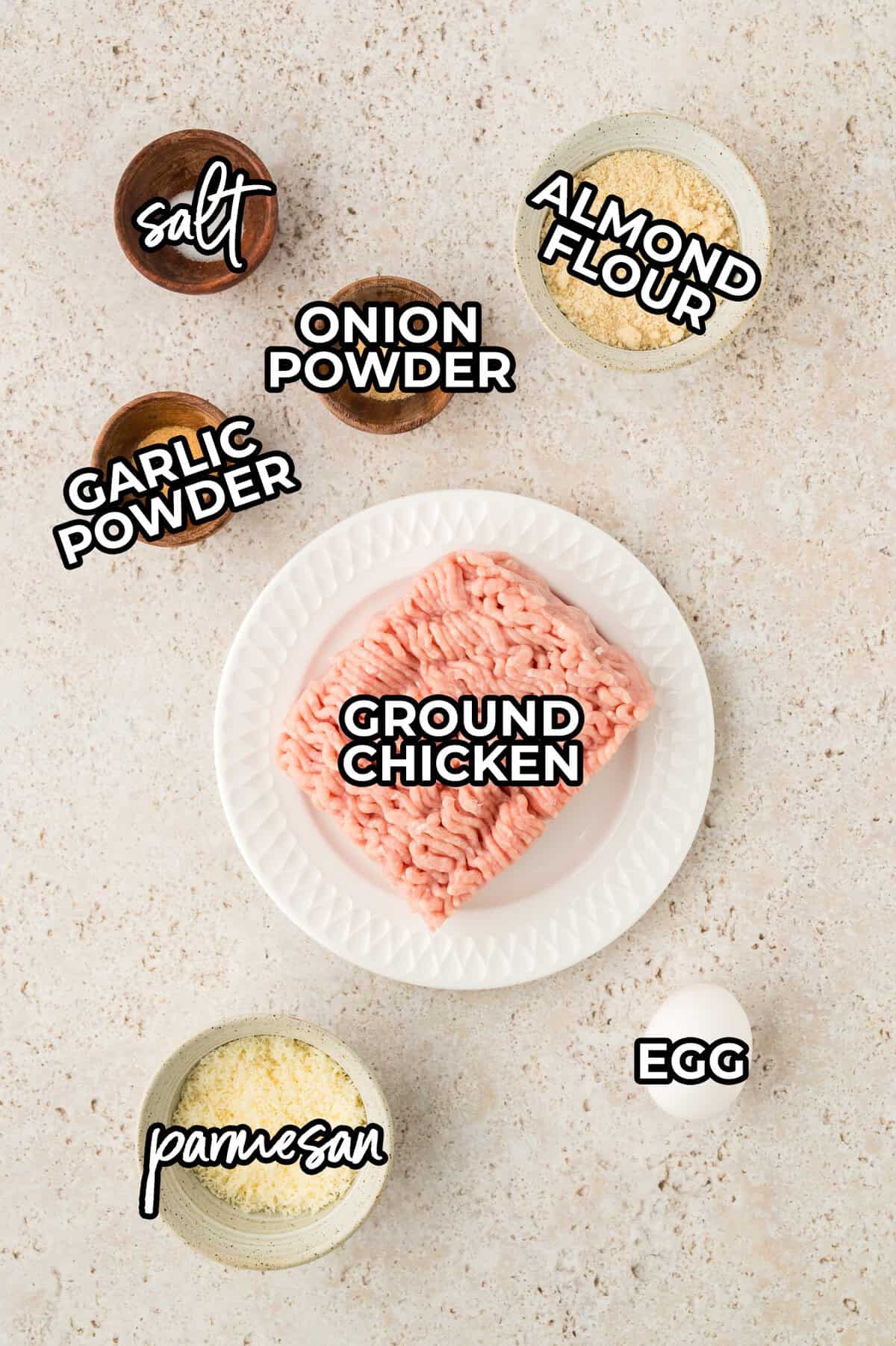 Ingredients for keto chicken meatballs.