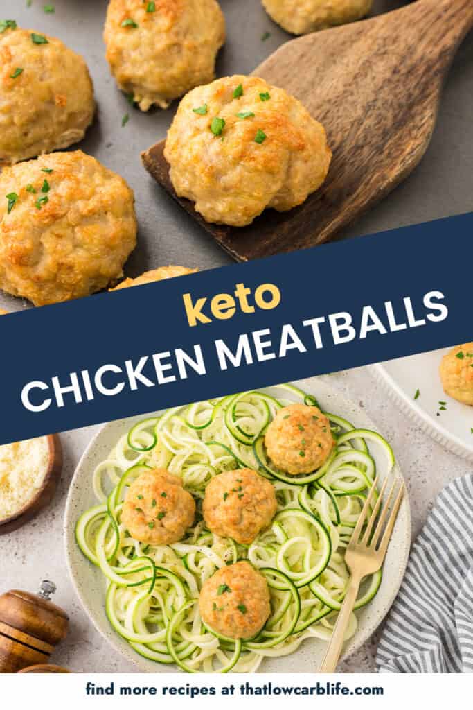 Collage of keto chicken meatball images.These keto chicken meatballs come together in about 25 minutes with just 7 ingredients and no breadcrumbs. Low carb, gluten free, and endlessly customizable.