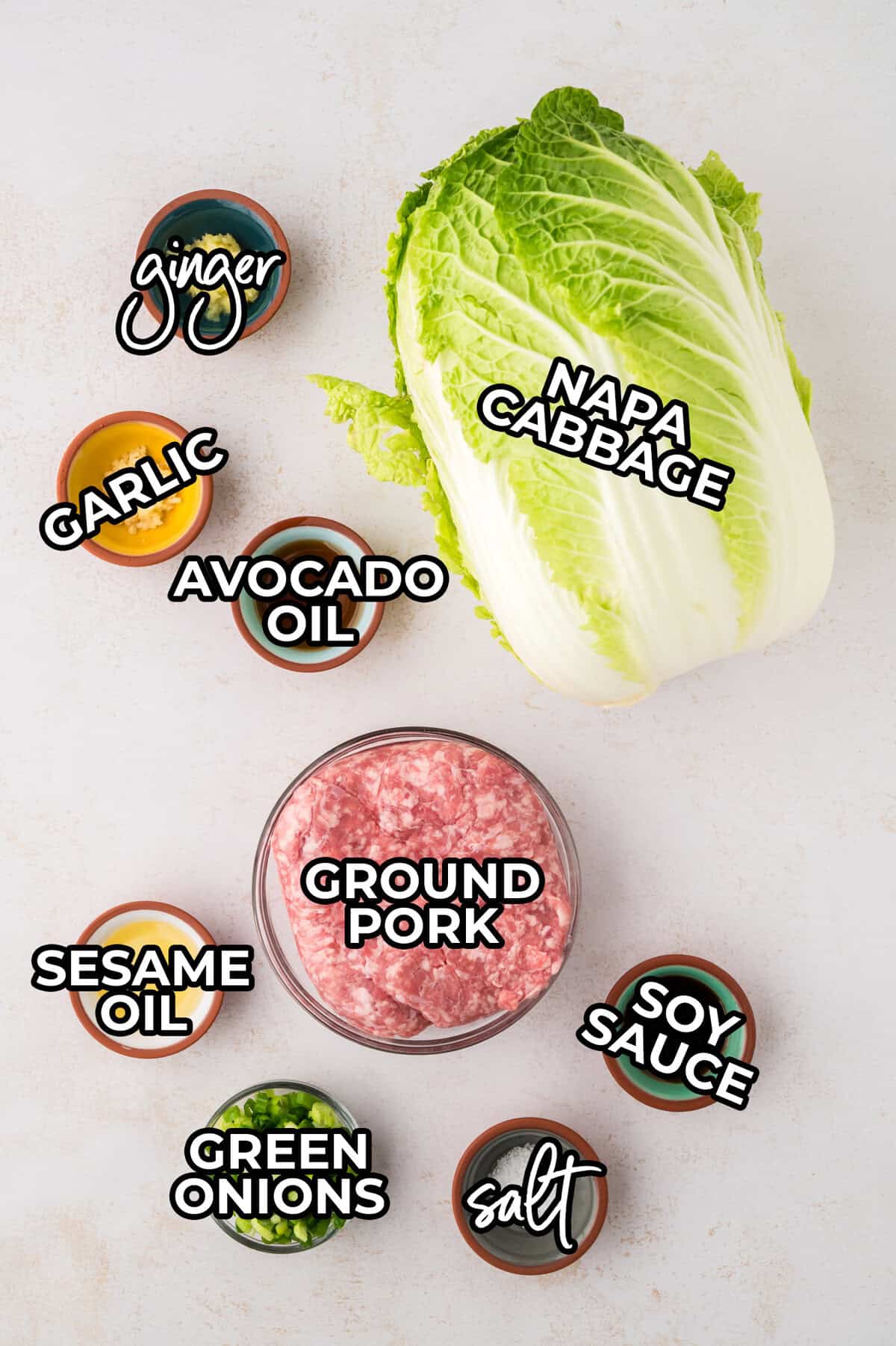 Ingredients for cabbage dumpling filling.