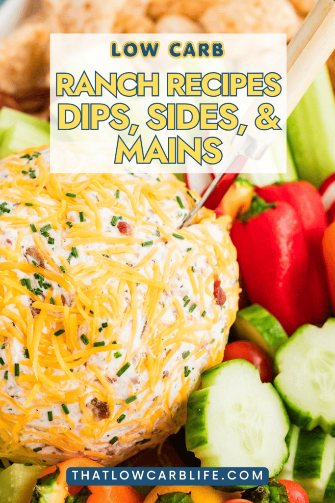 Bacon ranch cheese ball surrounded by veggies.