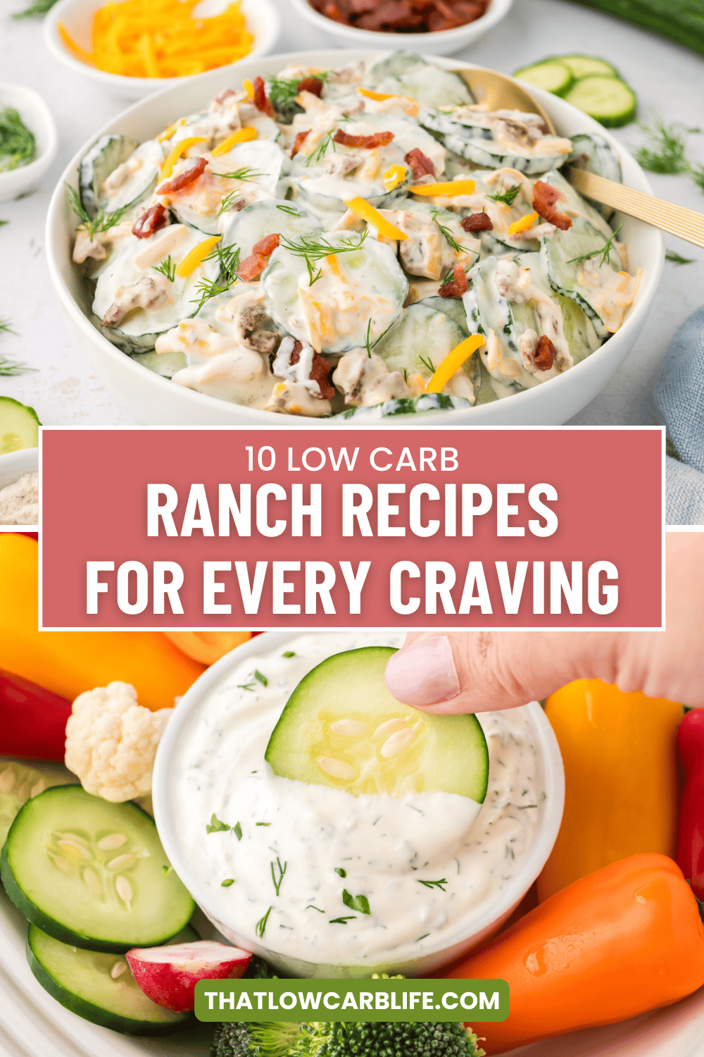 Collage of low carb recipes featuring ranch dressing.